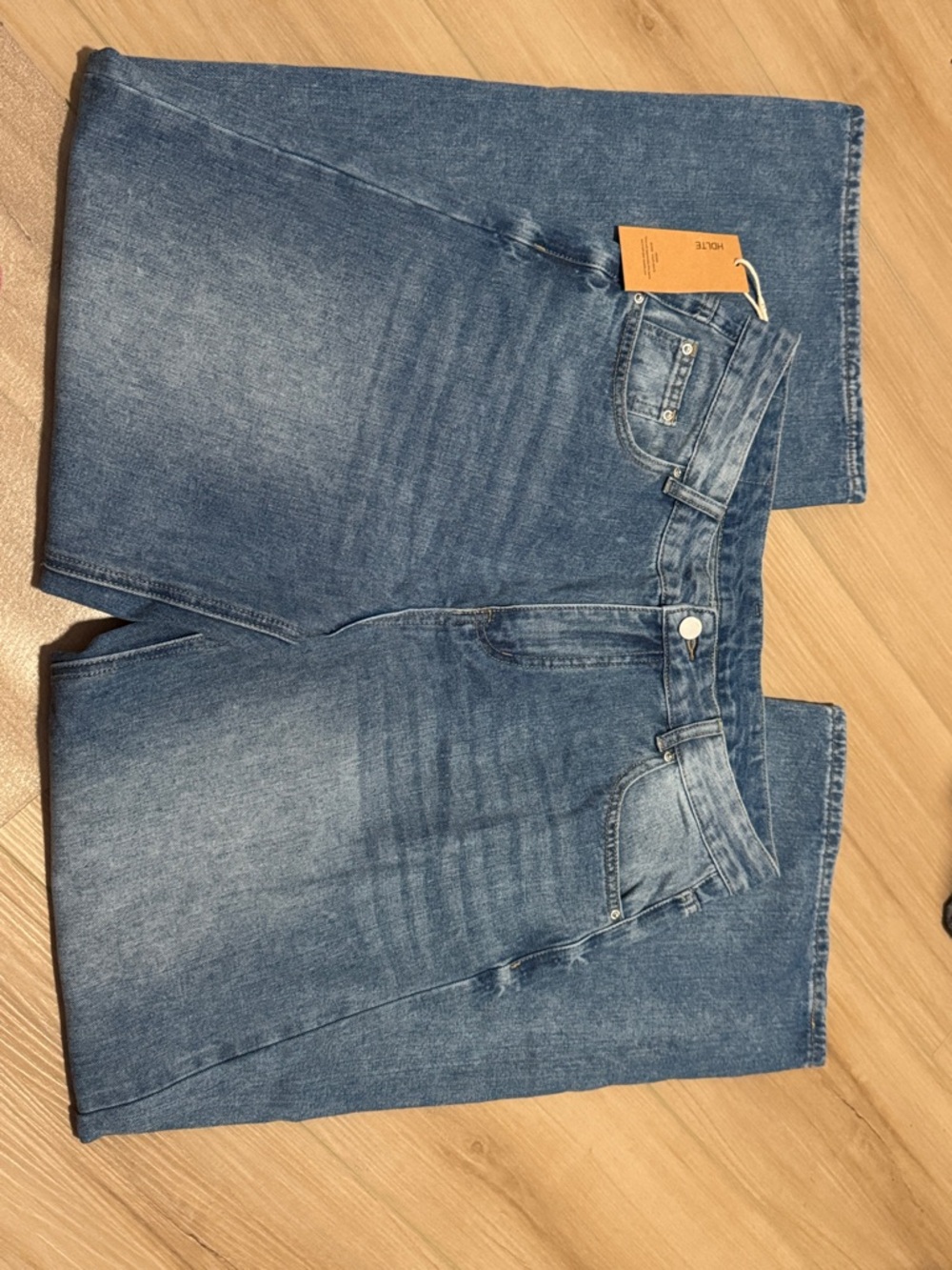 HDLTE Wide Leg Blue Jeans NWT Size L High Rise Straight Denim - Picture 12 of 12